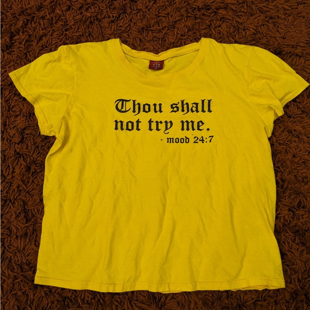 Thou Shall Not Try Me Yellow Graphic T-Shirt